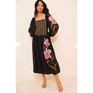 Farm Rio for Anthropologie Floral Long Sleeve Midi Dress . Ret $210